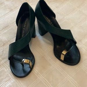 Charles & Keith. Dark green leather heels. Size 6